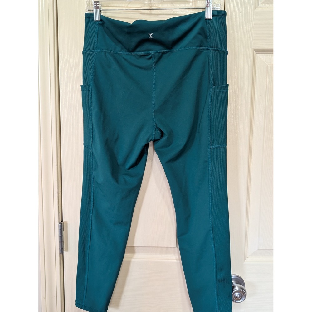 Xersion Womens Ankle Leggings Teal Green High Waist Ribbed Pockets Size 7/8 - Picture 9 of 9